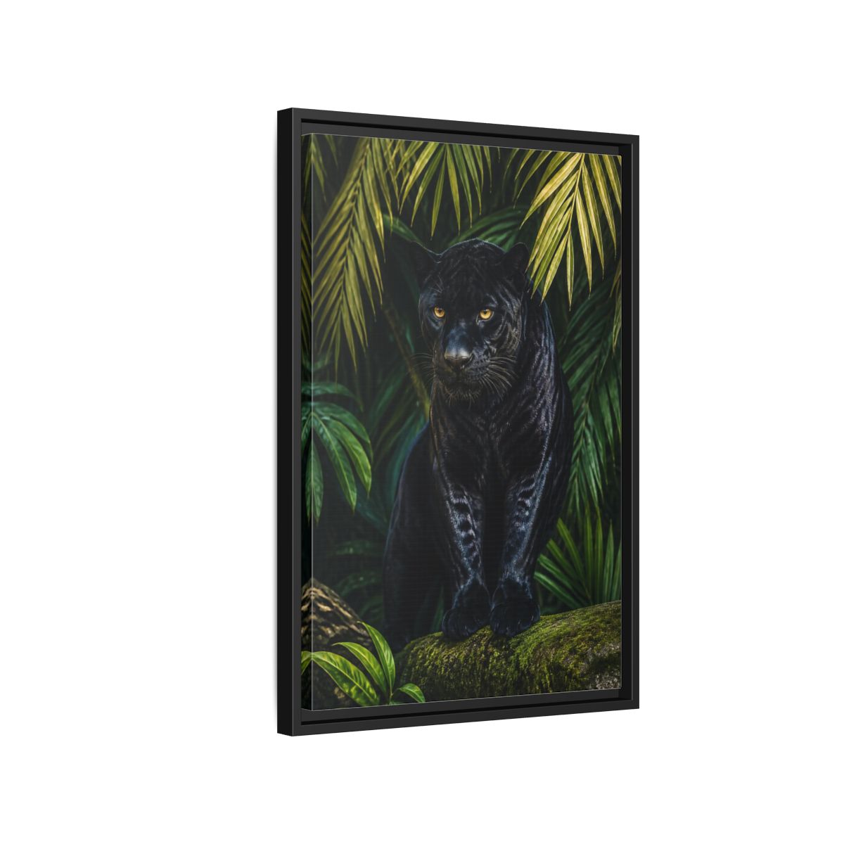 Side Mockup 3. Black Panther Animals Portrait shown as framed canvas print