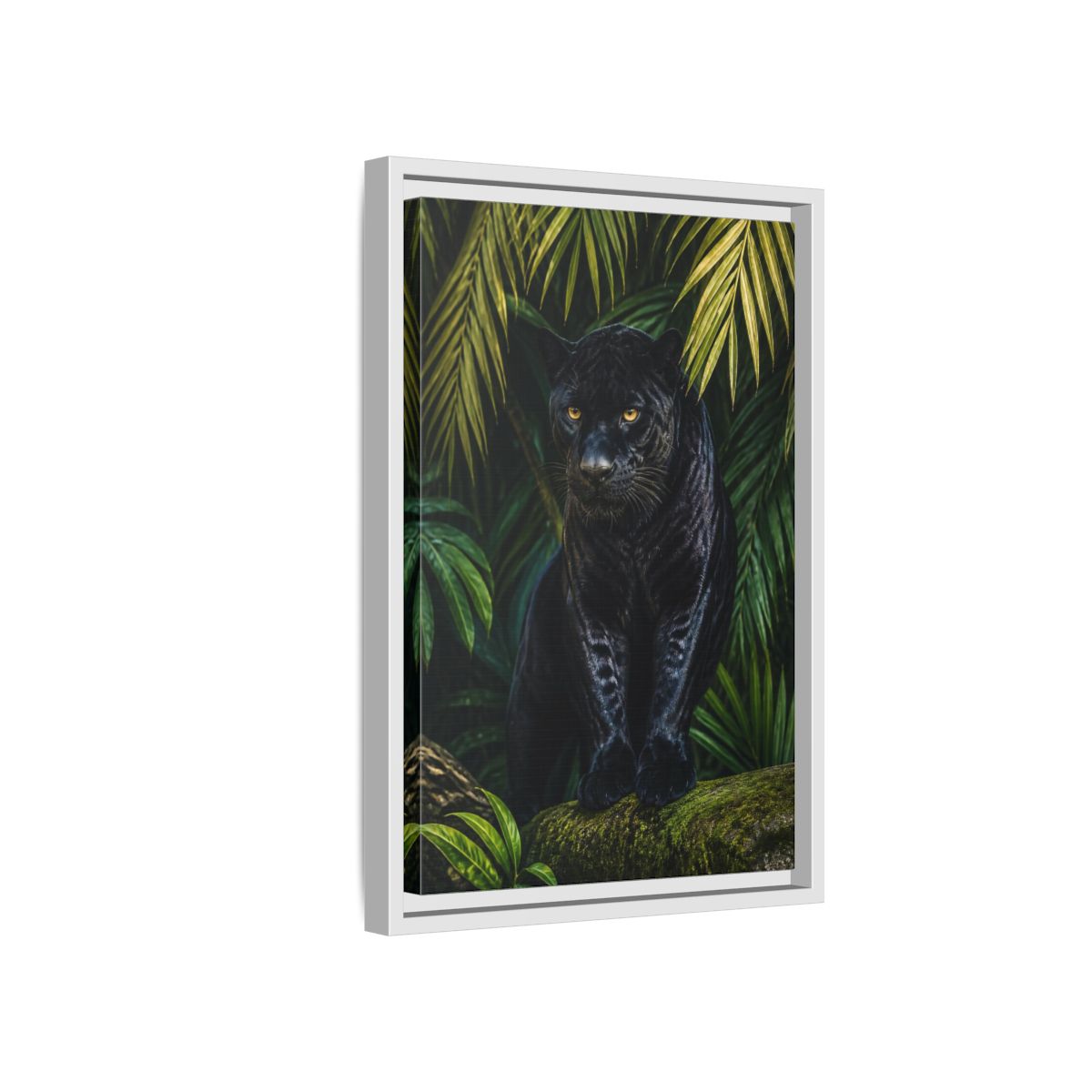 Side Mockup 4. Black Panther Animals Portrait shown as framed canvas print