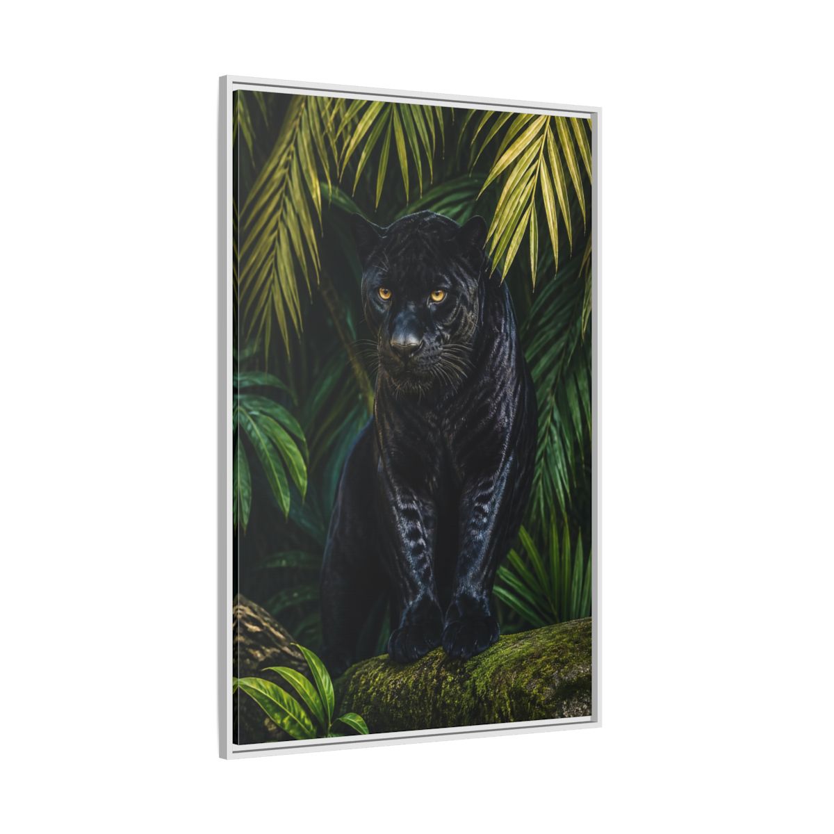 Side Mockup 7. Black Panther Animals Portrait shown as framed canvas print