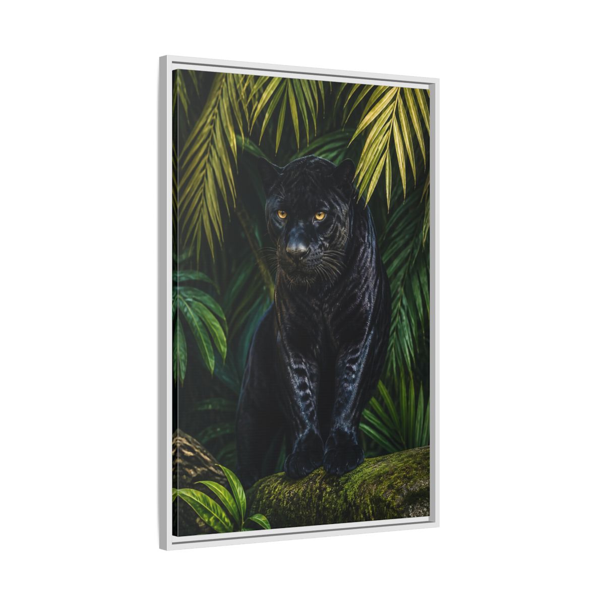 Side Mockup 9. Black Panther Animals Portrait shown as framed canvas print