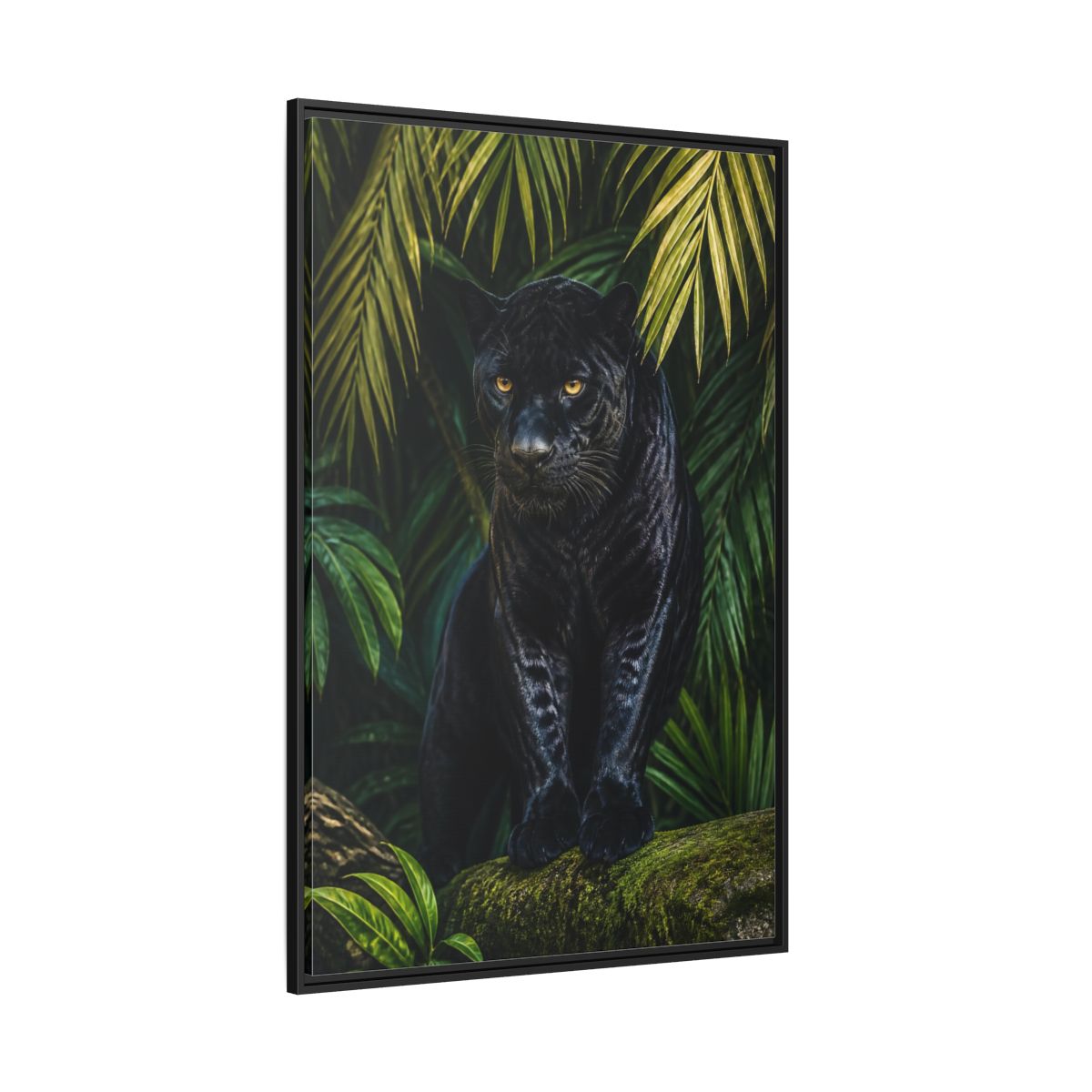 Side Mockup 12. Black Panther Animals Portrait shown as framed canvas print