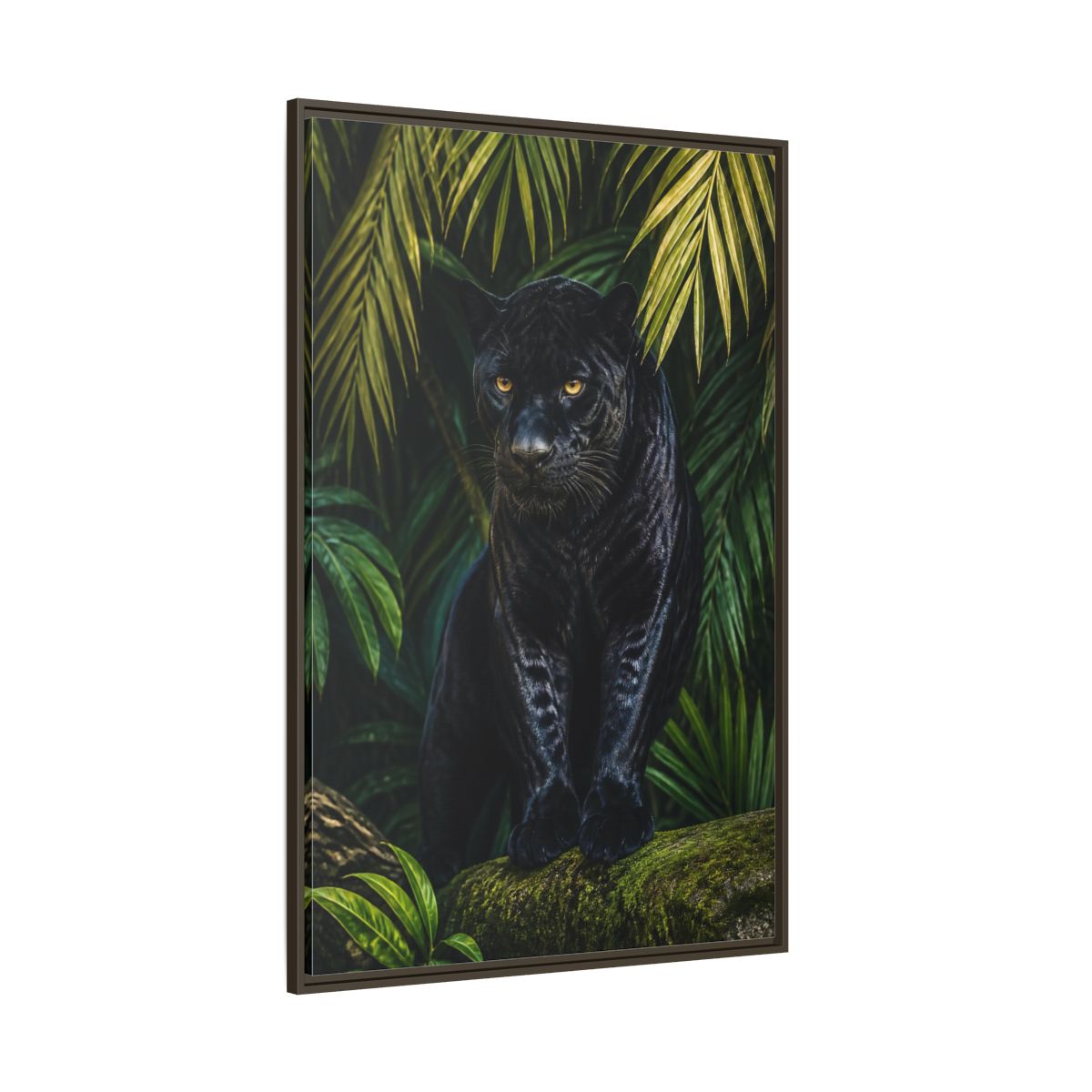 Side Mockup 8. Black Panther Animals Portrait shown as framed canvas print
