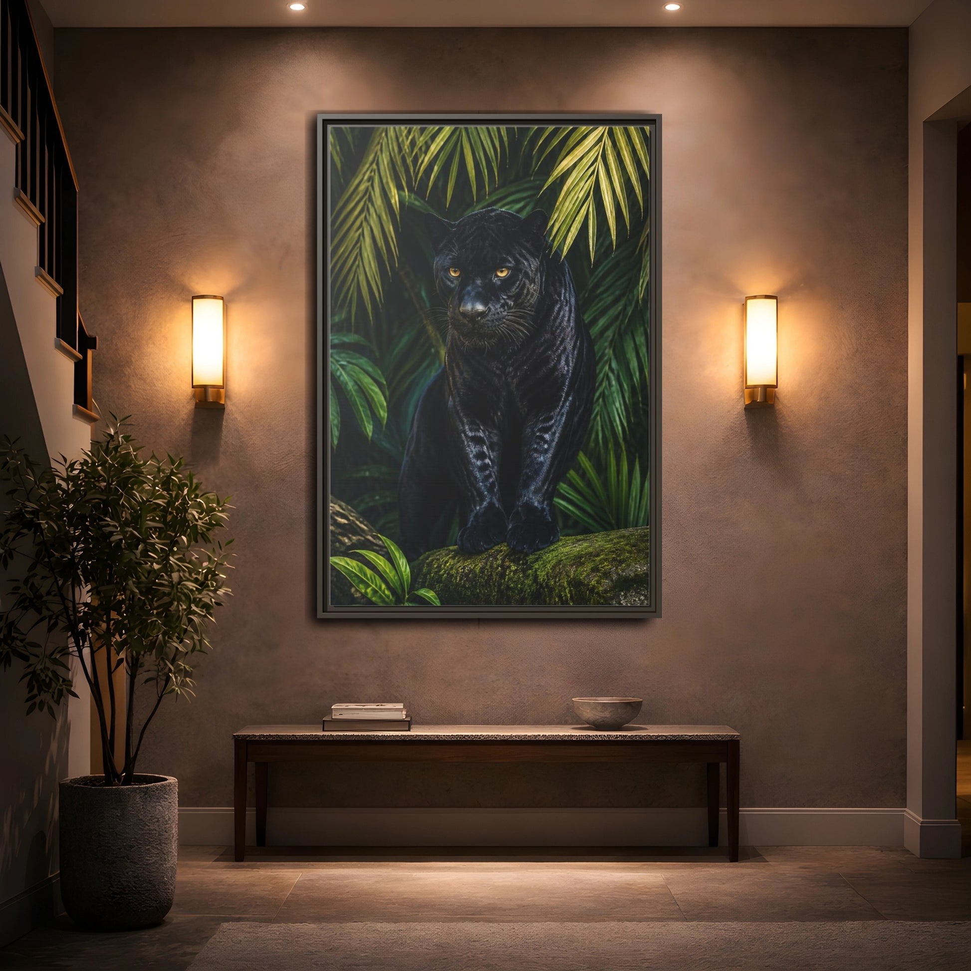 Mockup 2. Black Panther Animals Portrait shown as framed canvas print