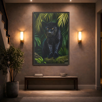 Mockup 2. Black Panther Animals Portrait shown as framed canvas print