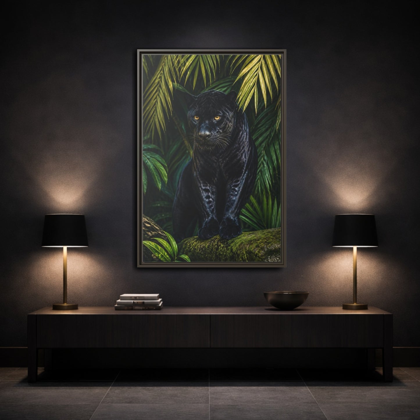 Mockup 3. Black Panther Animals Portrait shown as framed canvas print