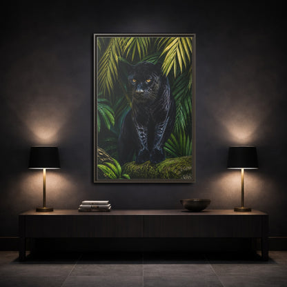 Mockup 3. Black Panther Animals Portrait shown as framed canvas print