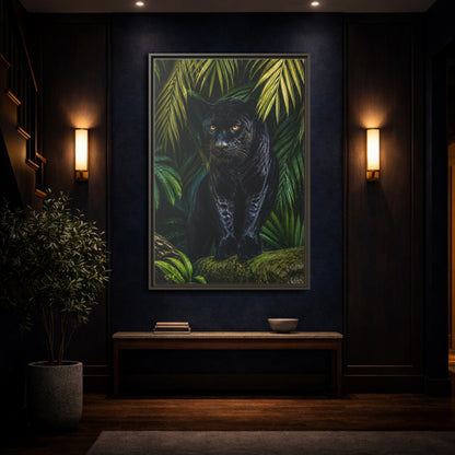 Mockup 4. Black Panther Animals Portrait shown as framed canvas print