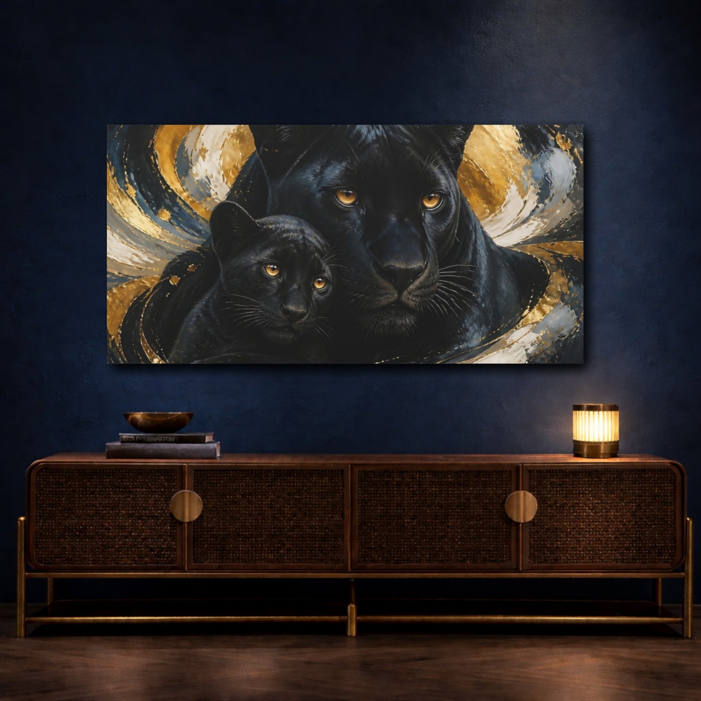Mockup 4. Black Panther Mother & Cub shown as canvas print
