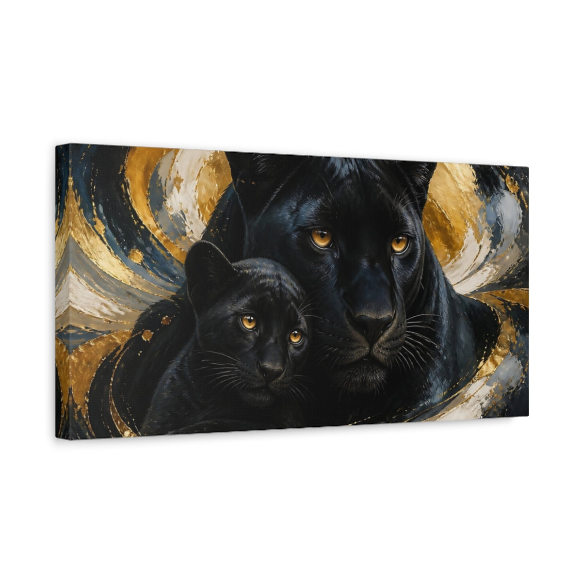 Side Mockup 3. Black Panther Mother & Cub shown as canvas print
