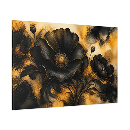 Side Mockup 1. Black Poppy Flower shown as canvas print