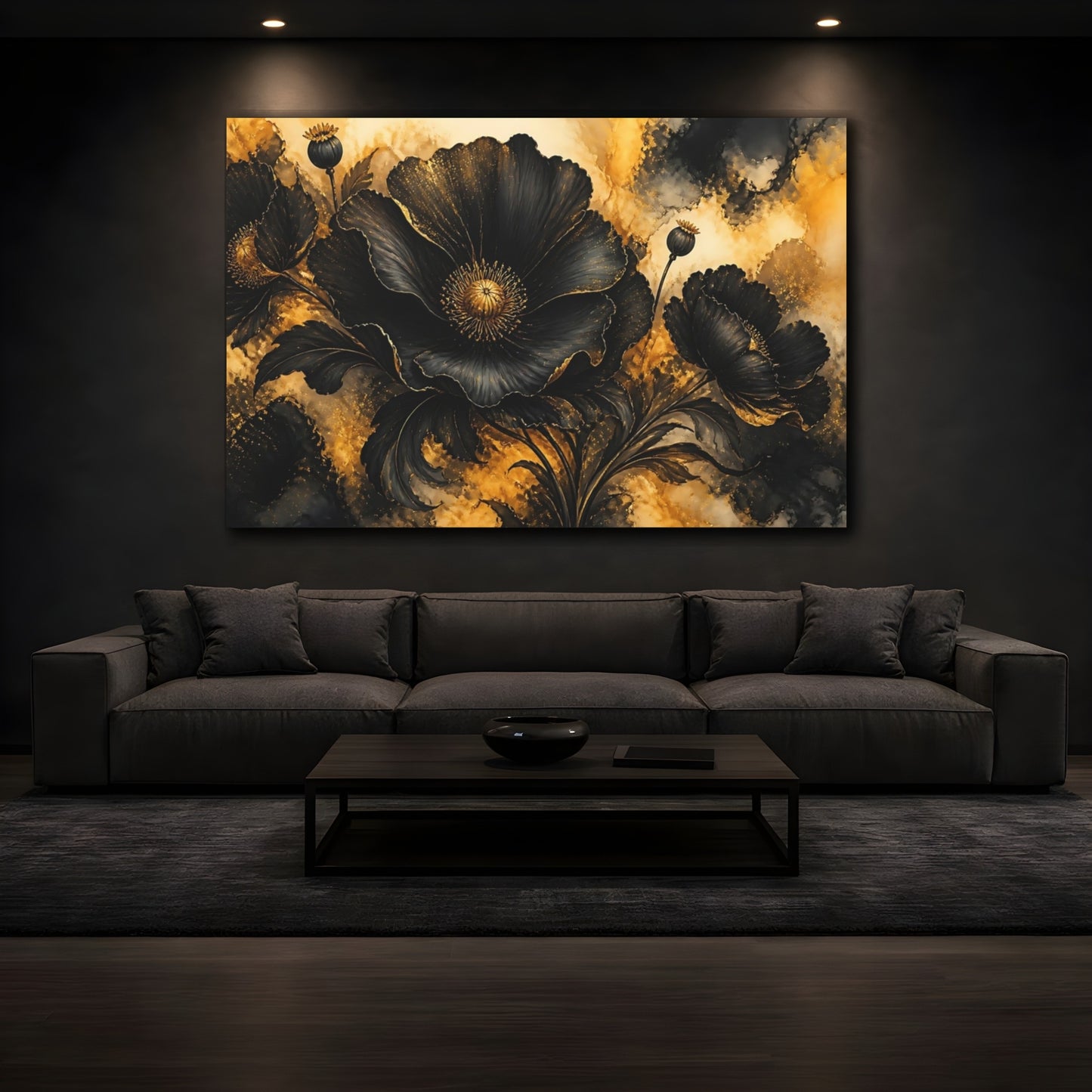 Mockup 3. Black Poppy Flower shown as canvas print