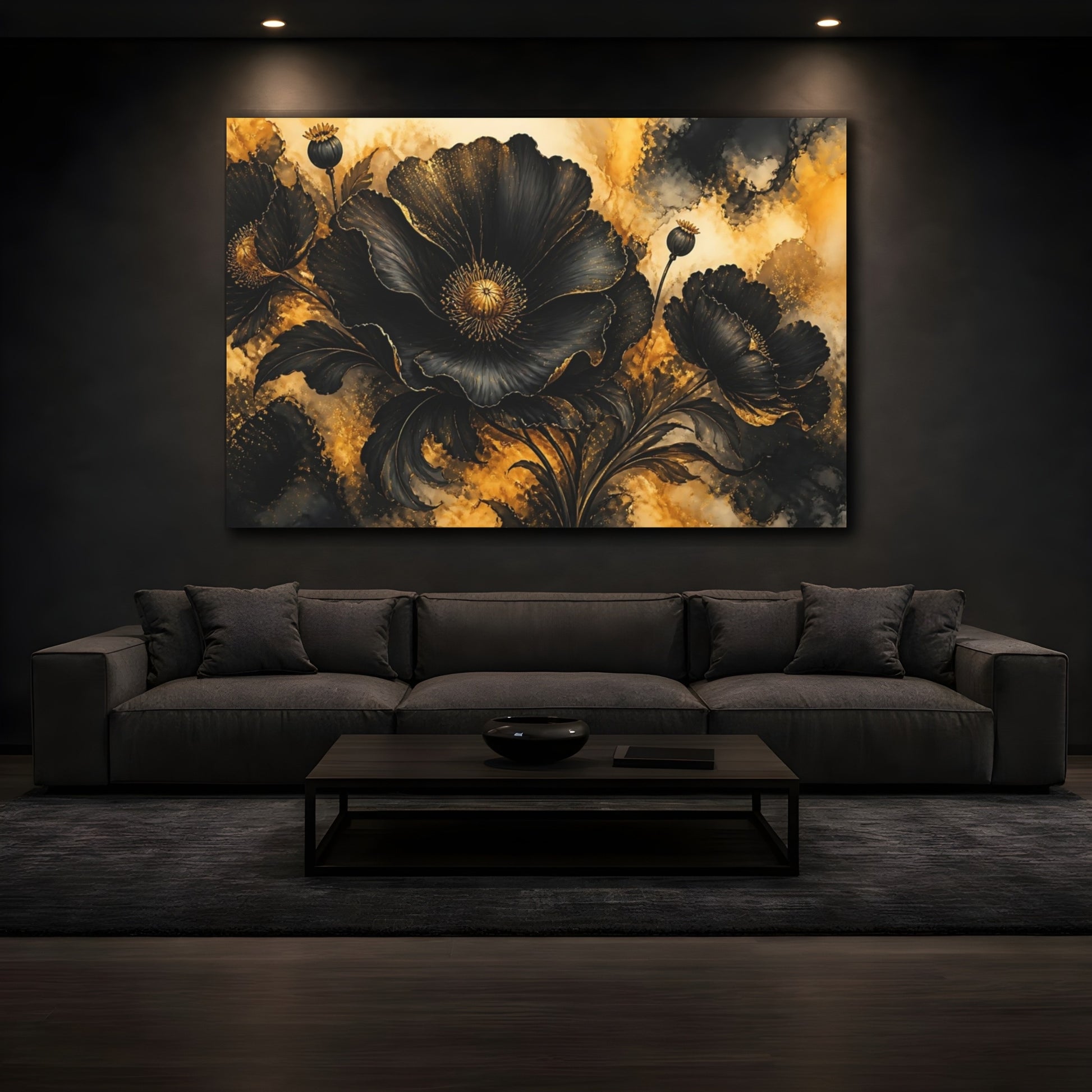 Mockup 3. Black Poppy Flower shown as canvas print