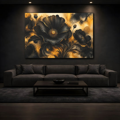 Mockup 3. Black Poppy Flower shown as canvas print