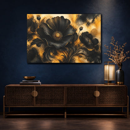 Mockup 4. Black Poppy Flower shown as canvas print