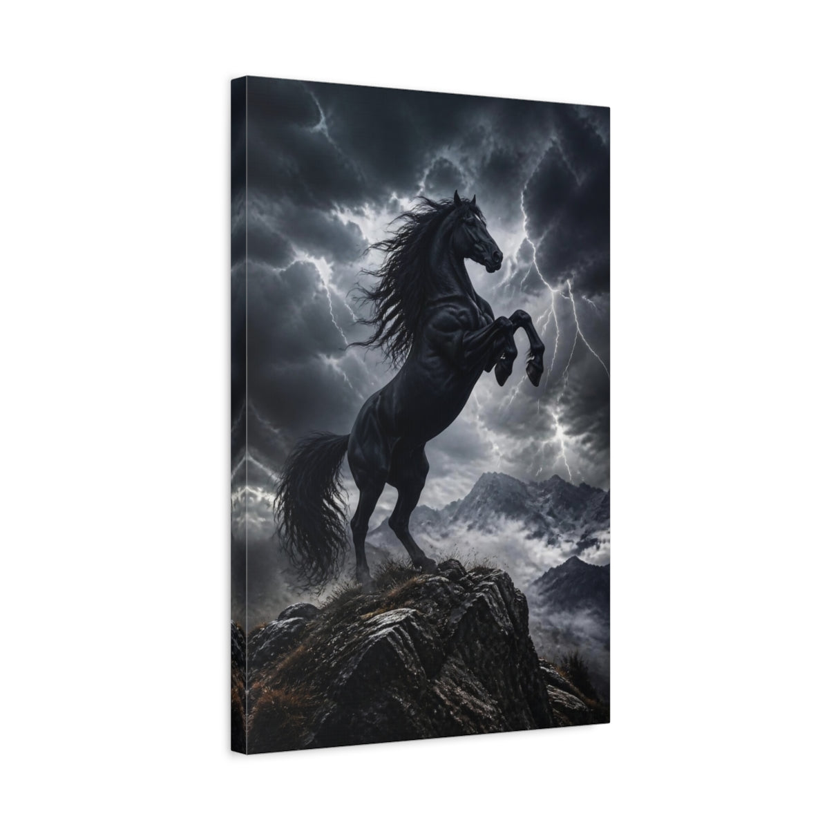 Side Mockup 3. Black Stallion Animals shown as canvas print