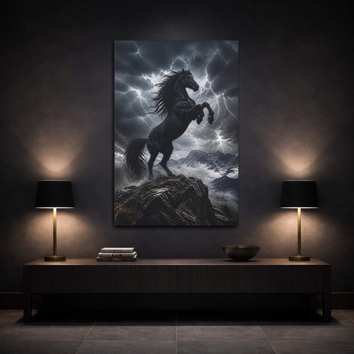 Mockup 3. Black Stallion Animals shown as canvas print