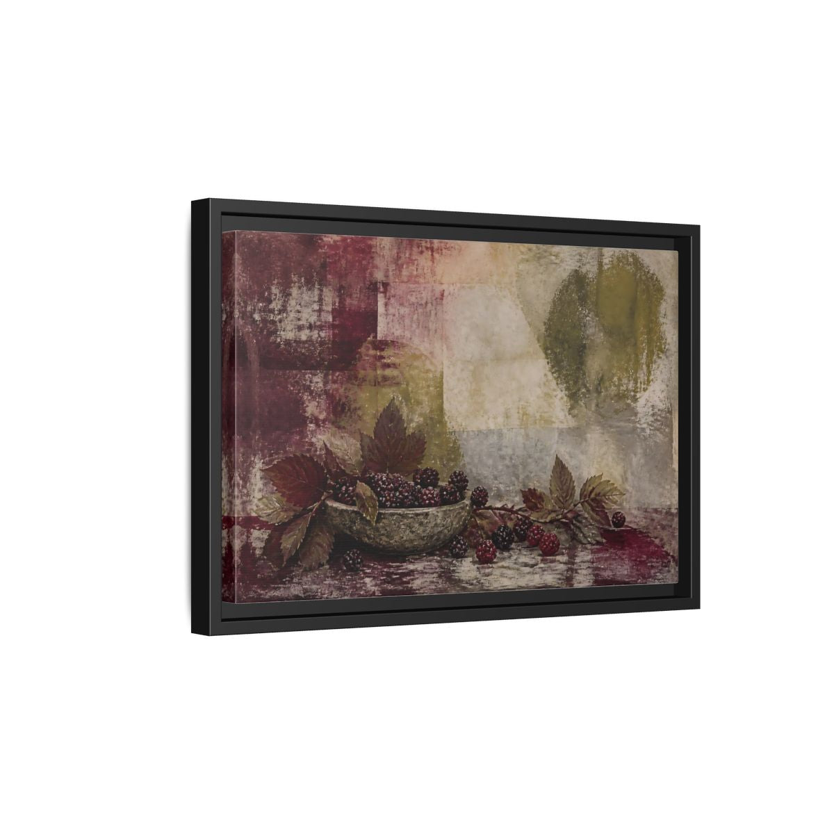 Side Mockup 6. Blackberries In Stone Bowl shown as framed canvas print