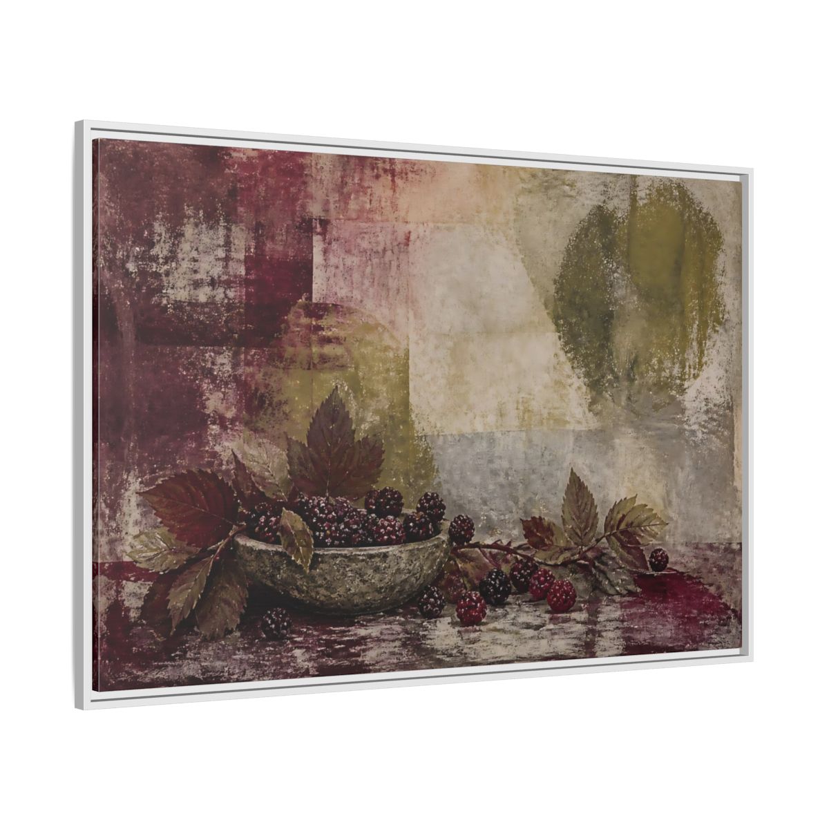 Side Mockup 7. Blackberries In Stone Bowl shown as framed canvas print