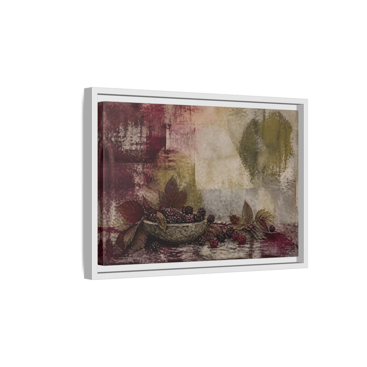 Side Mockup 4. Blackberries In Stone Bowl shown as framed canvas print