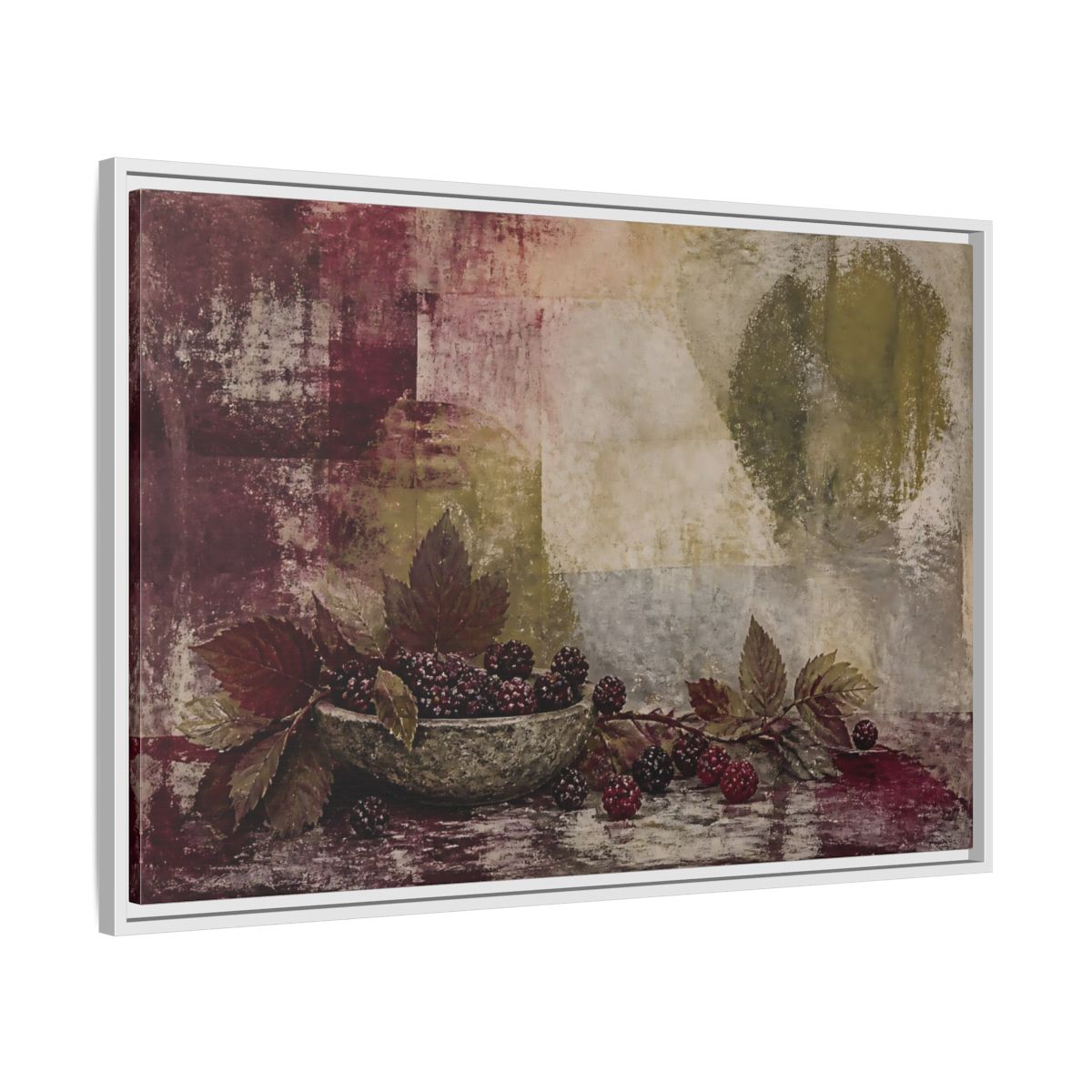 Side Mockup 9. Blackberries In Stone Bowl shown as framed canvas print