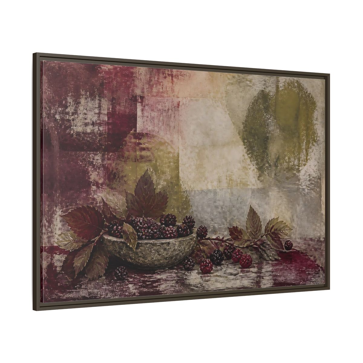 Side Mockup 8. Blackberries In Stone Bowl shown as framed canvas print