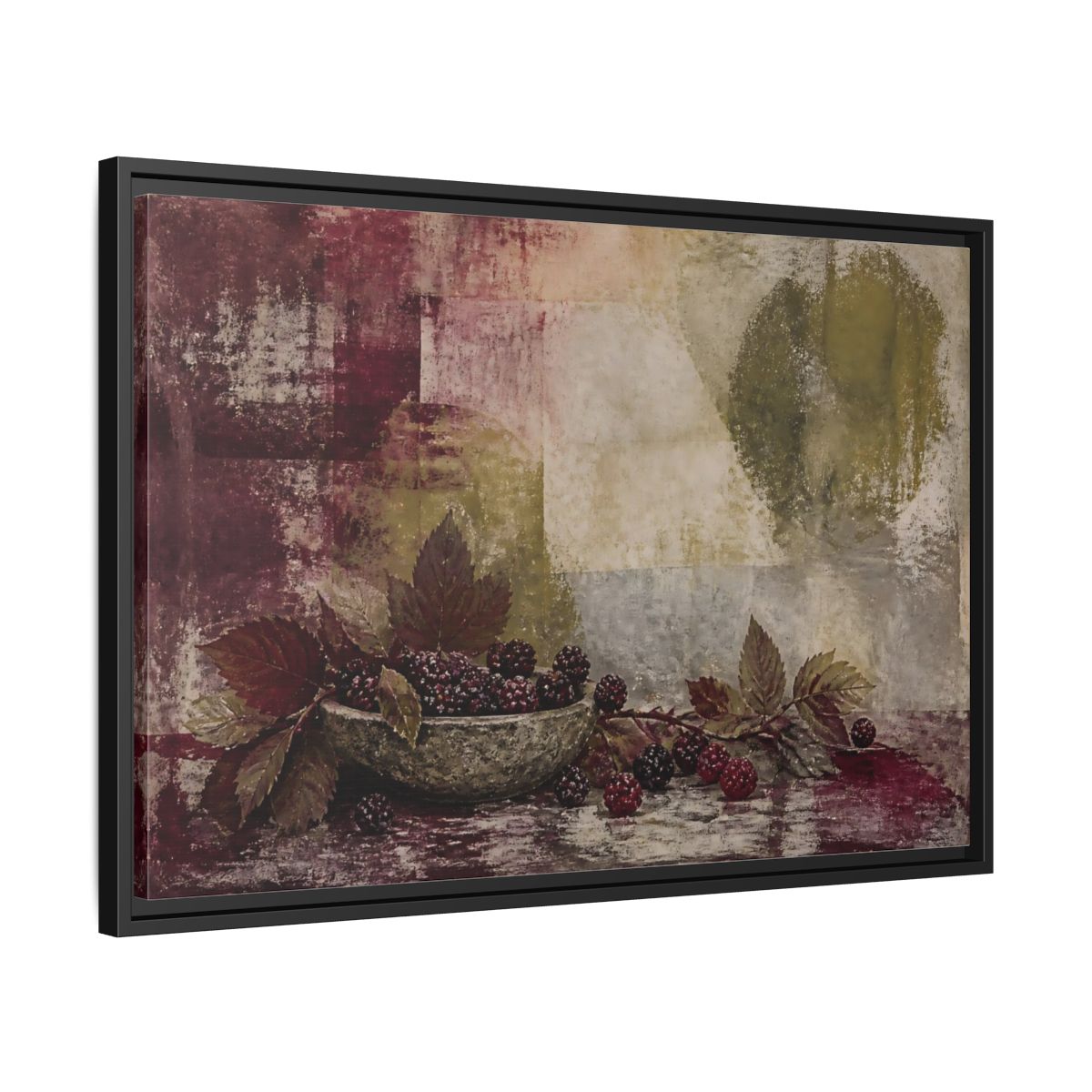Side Mockup 14. Blackberries In Stone Bowl shown as framed canvas print