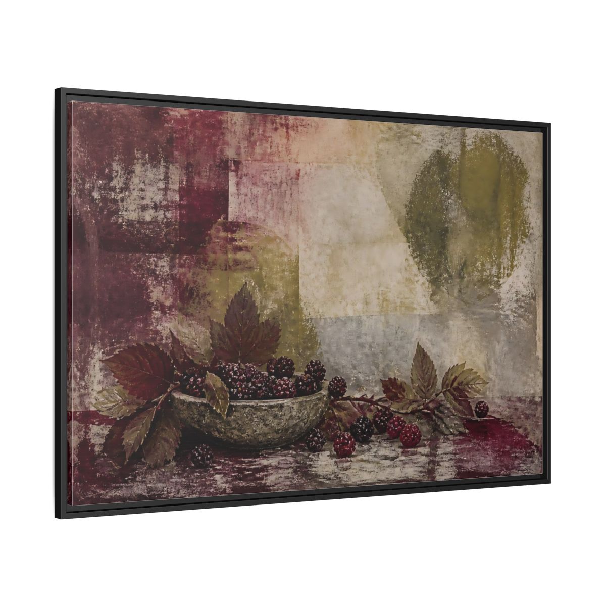 Side Mockup 12. Blackberries In Stone Bowl shown as framed canvas print