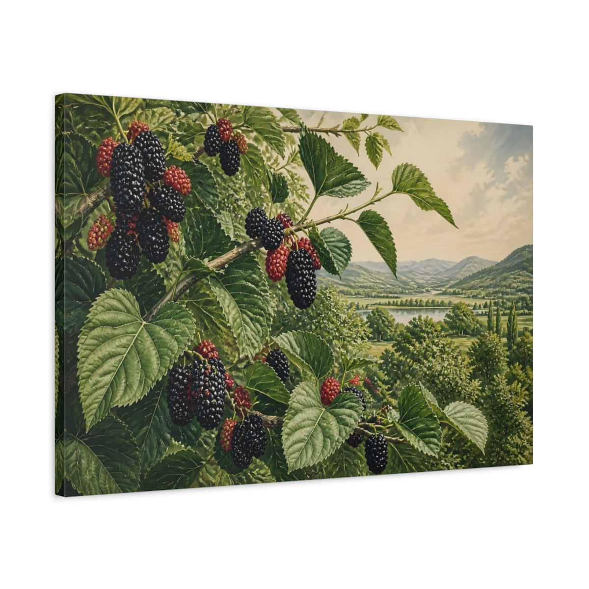 Side Mockup 2. Blackberries Over Valley shown as canvas print