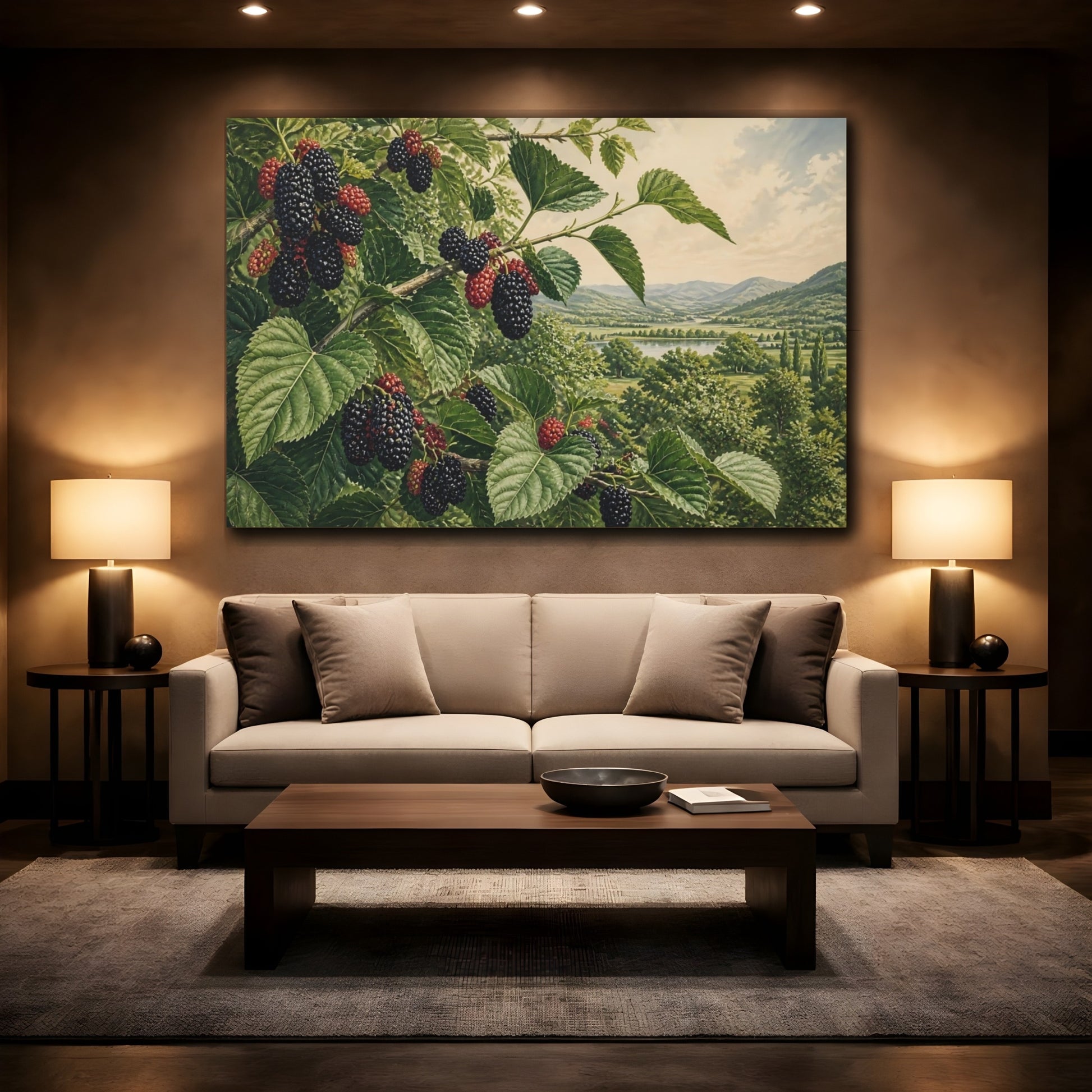 Mockup 2. Blackberries Over Valley shown as canvas print