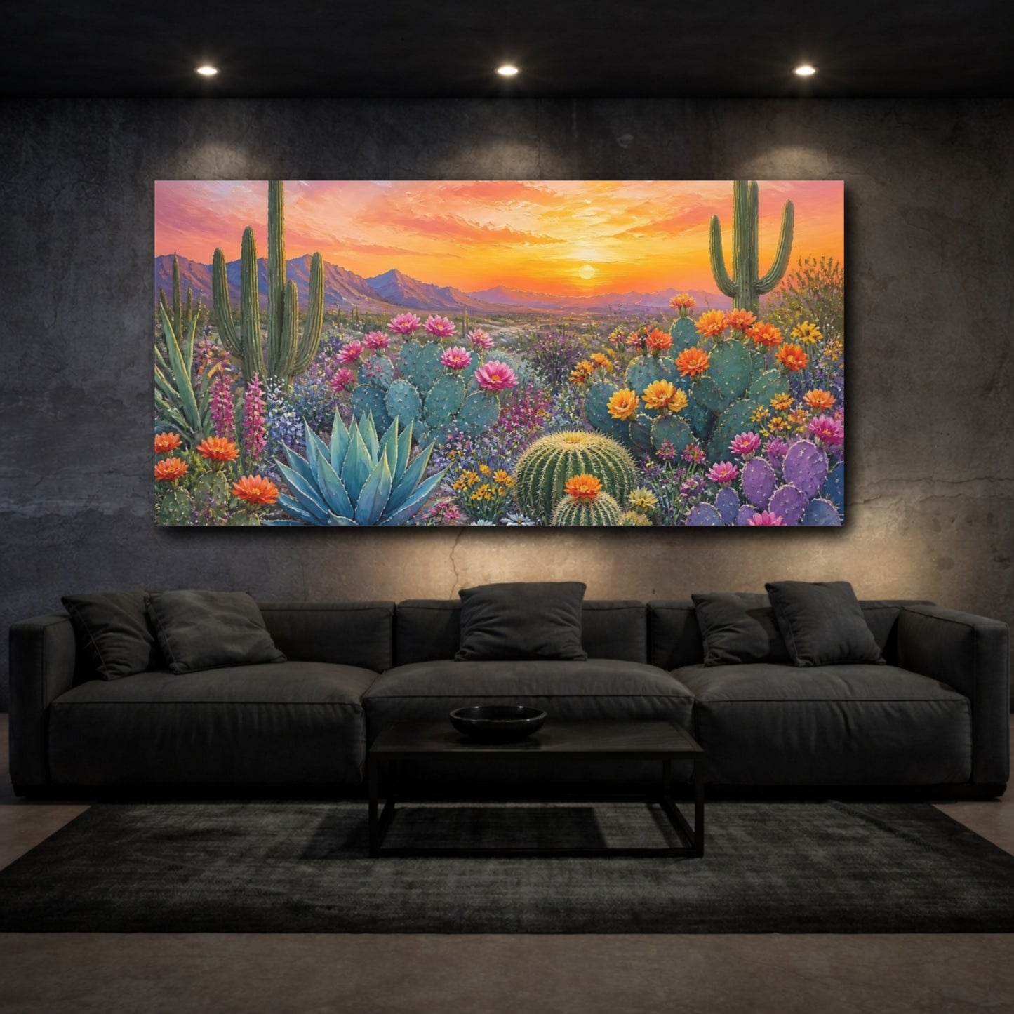 Mockup 3. Blooming Cactus Garden shown as canvas print