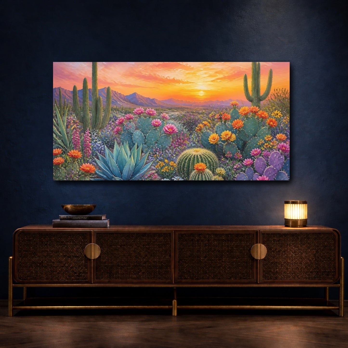 Mockup 4. Blooming Cactus Garden shown as canvas print