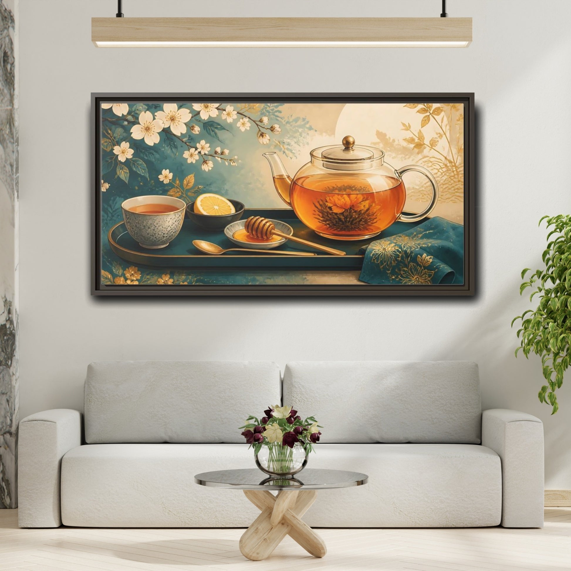 Mockup 2. Blooming Tea Tray shown as framed canvas print