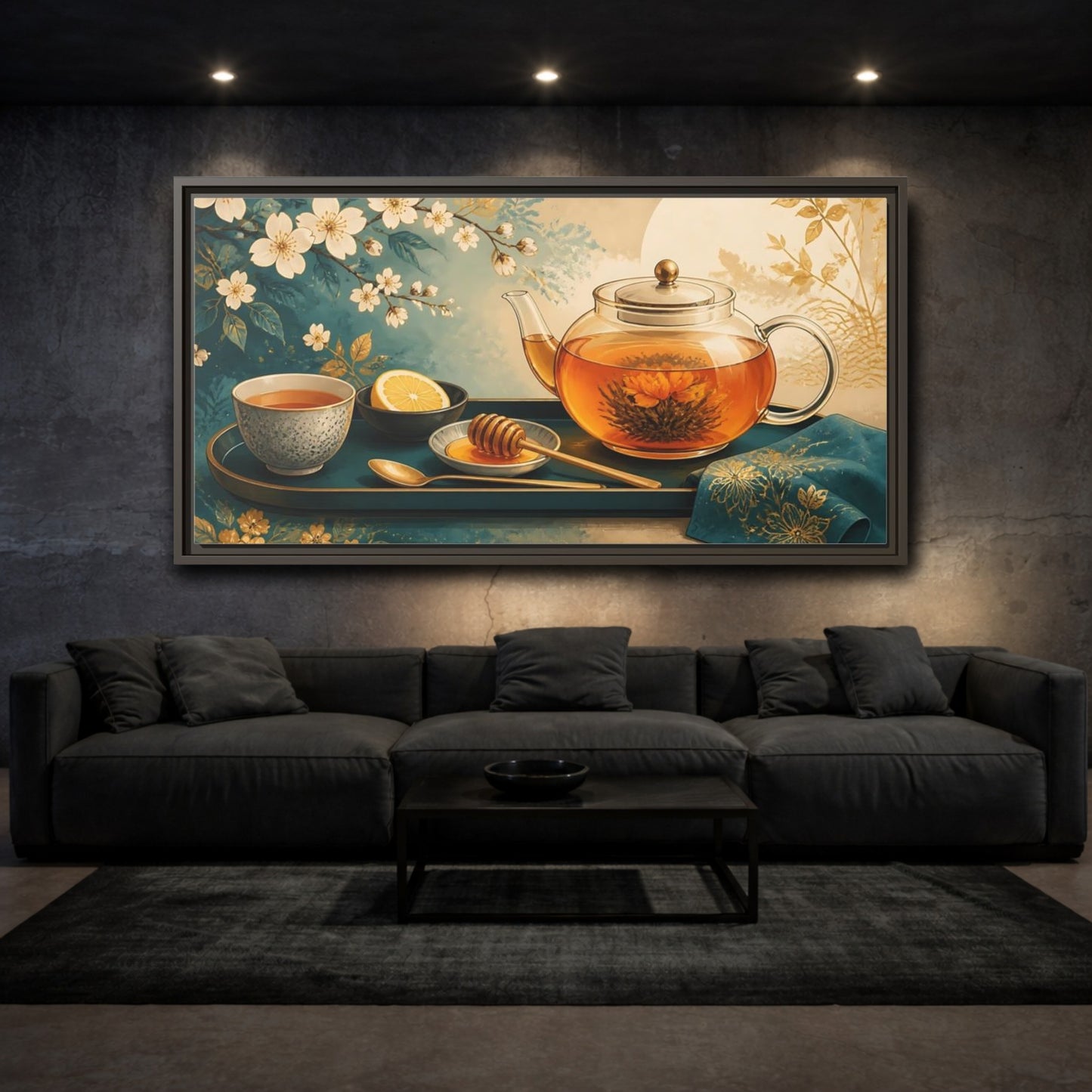 Mockup 3. Blooming Tea Tray shown as framed canvas print