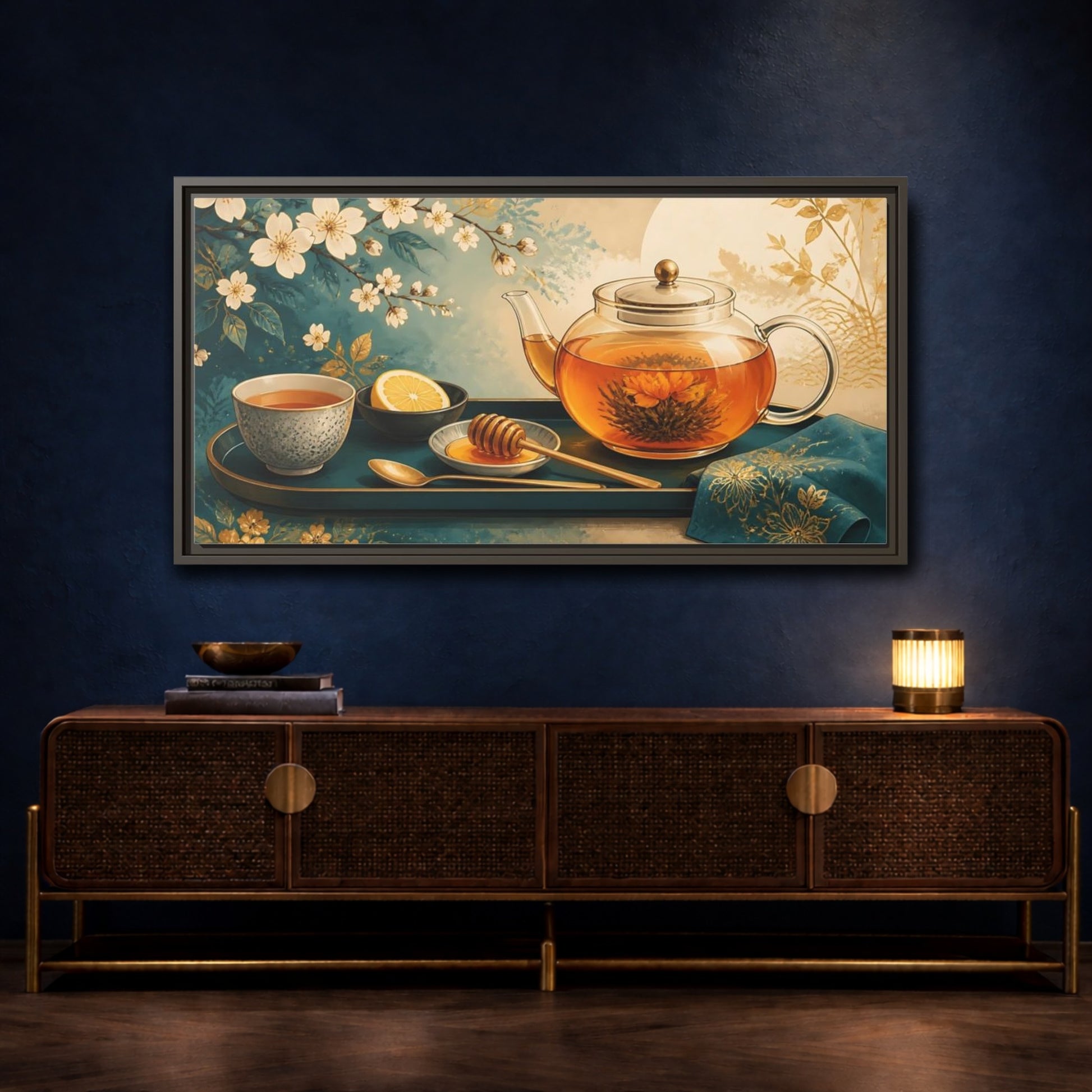 Mockup 4. Blooming Tea Tray shown as framed canvas print