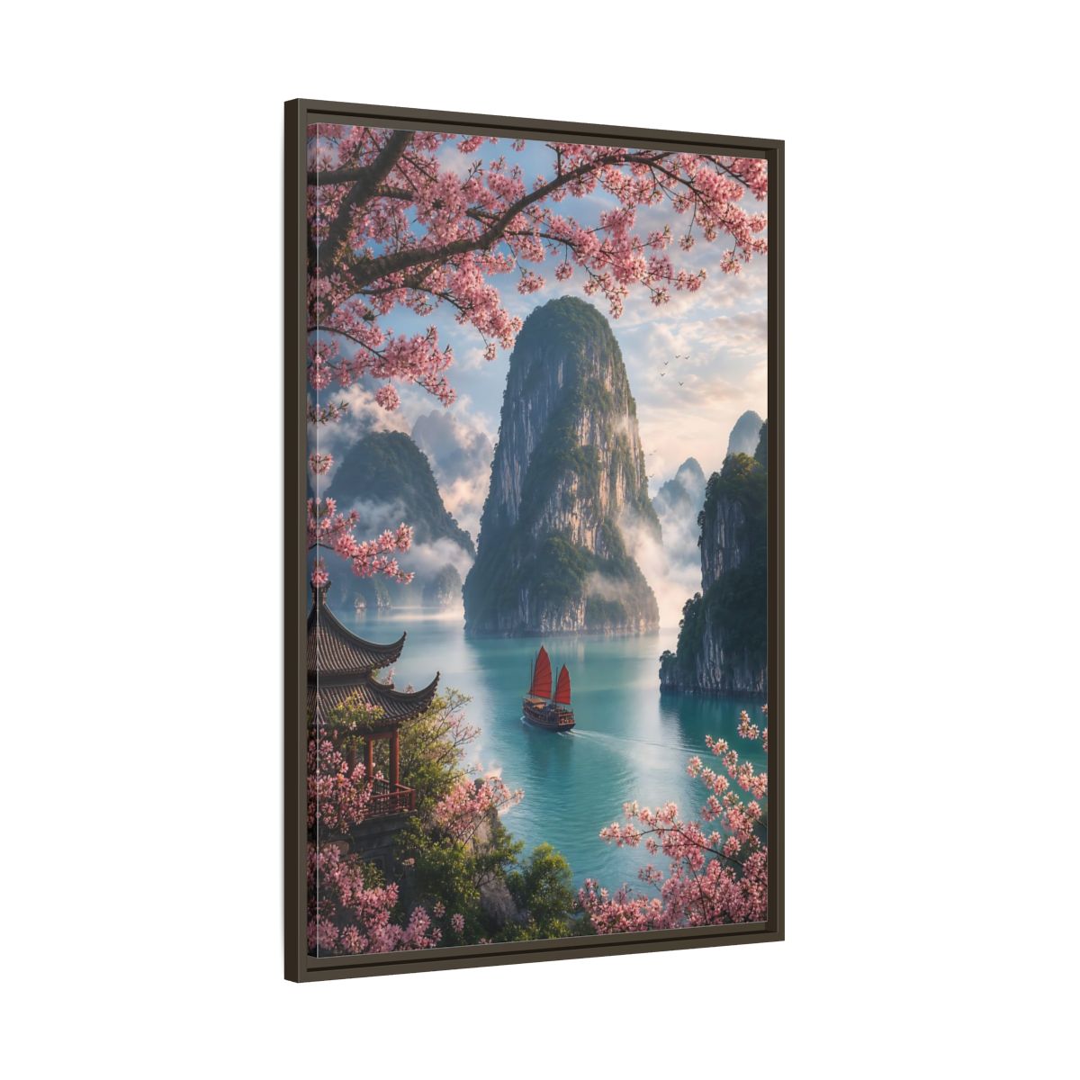 Main Mockup. Blossom Bay Voyage shown as framed canvas print