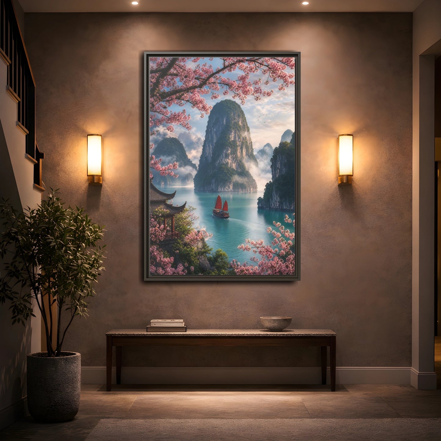 Mockup 2. Blossom Bay Voyage shown as framed canvas print