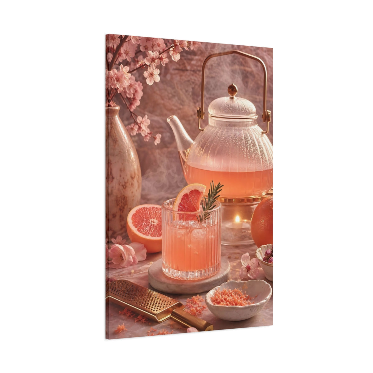 Side Mockup 1. Blossom Grapefruit Tea shown as canvas print