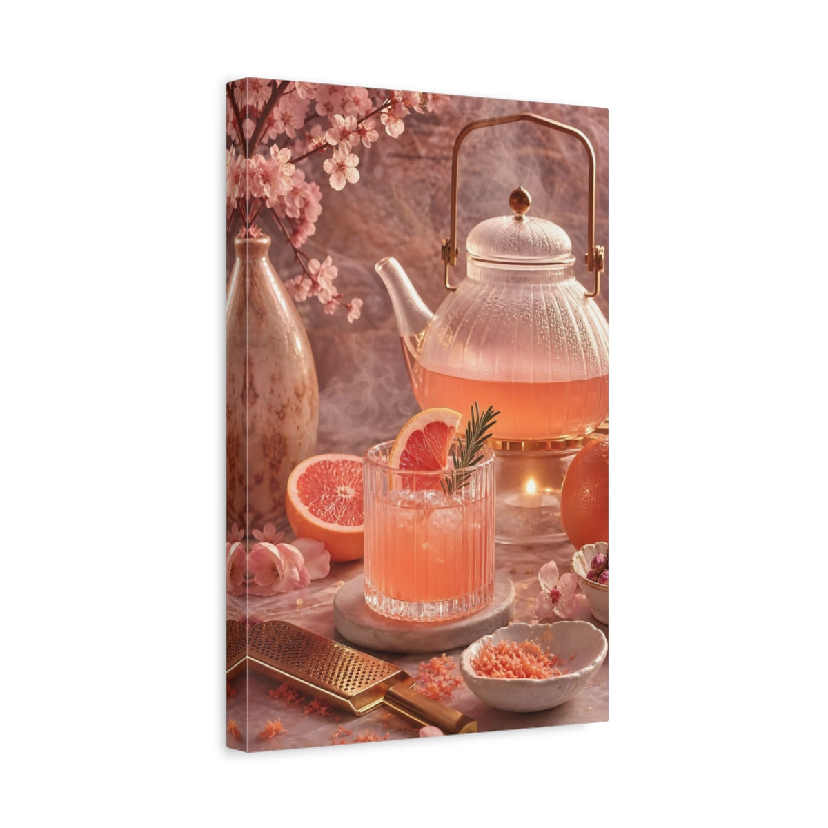 Side Mockup 4. Blossom Grapefruit Tea shown as canvas print