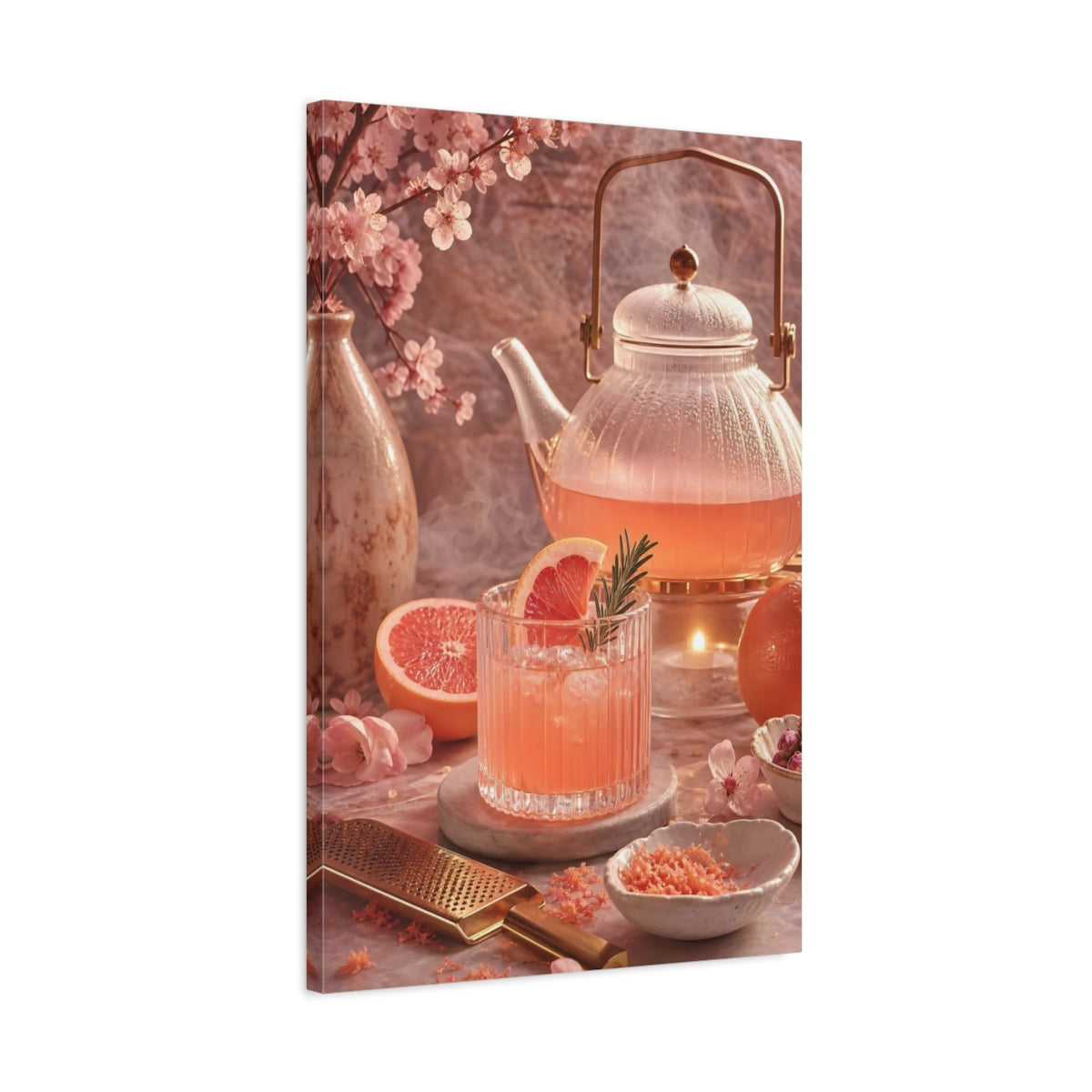 Side Mockup 2. Blossom Grapefruit Tea shown as canvas print