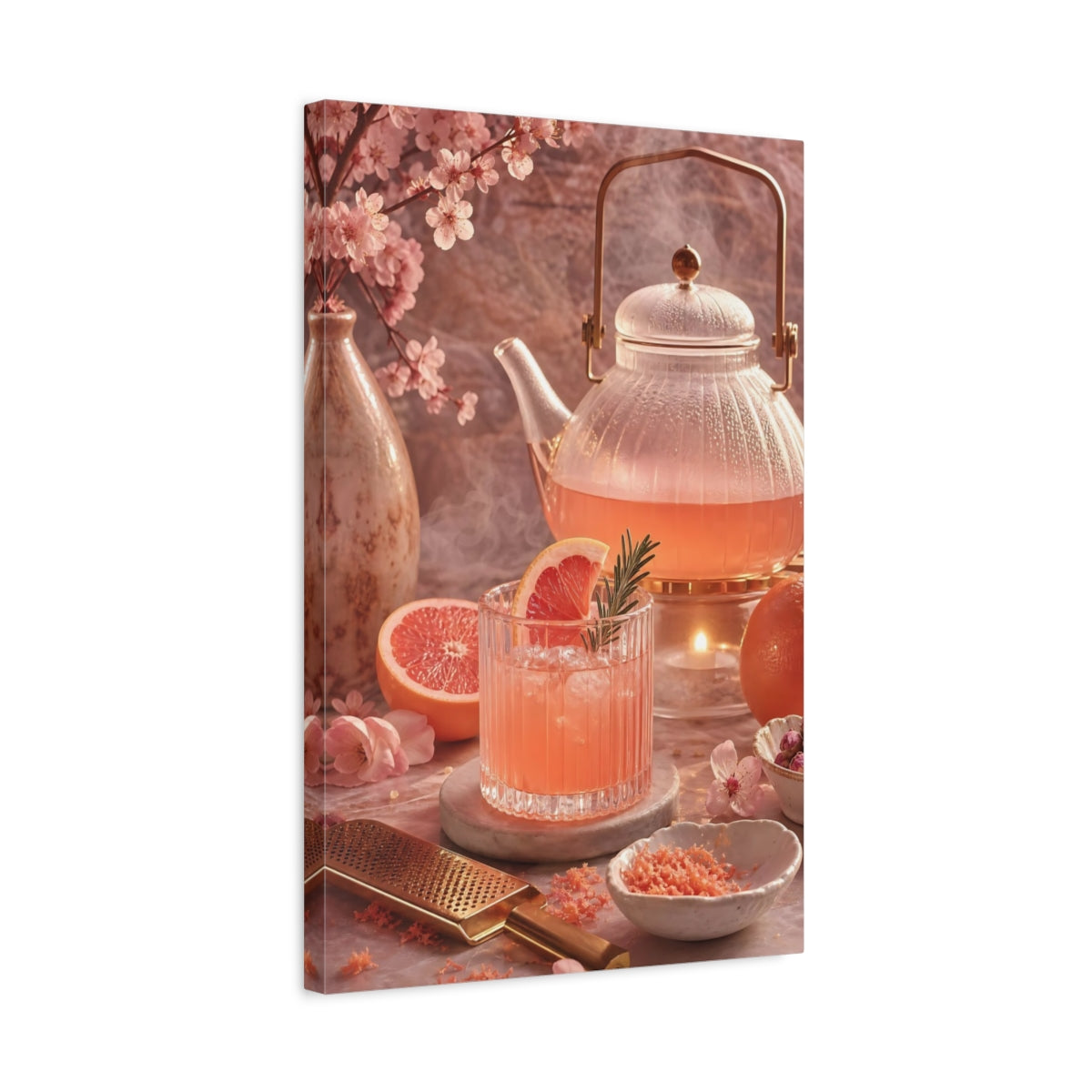 Side Mockup 3. Blossom Grapefruit Tea shown as canvas print