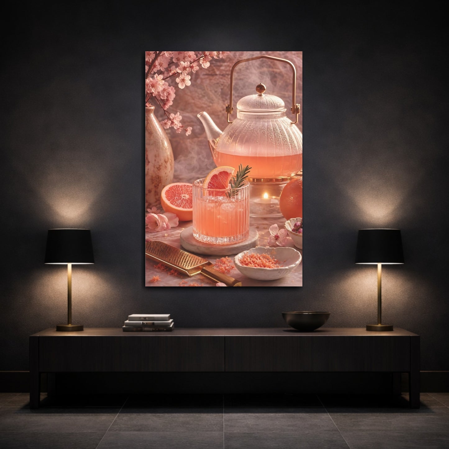 Mockup 3. Blossom Grapefruit Tea shown as canvas print