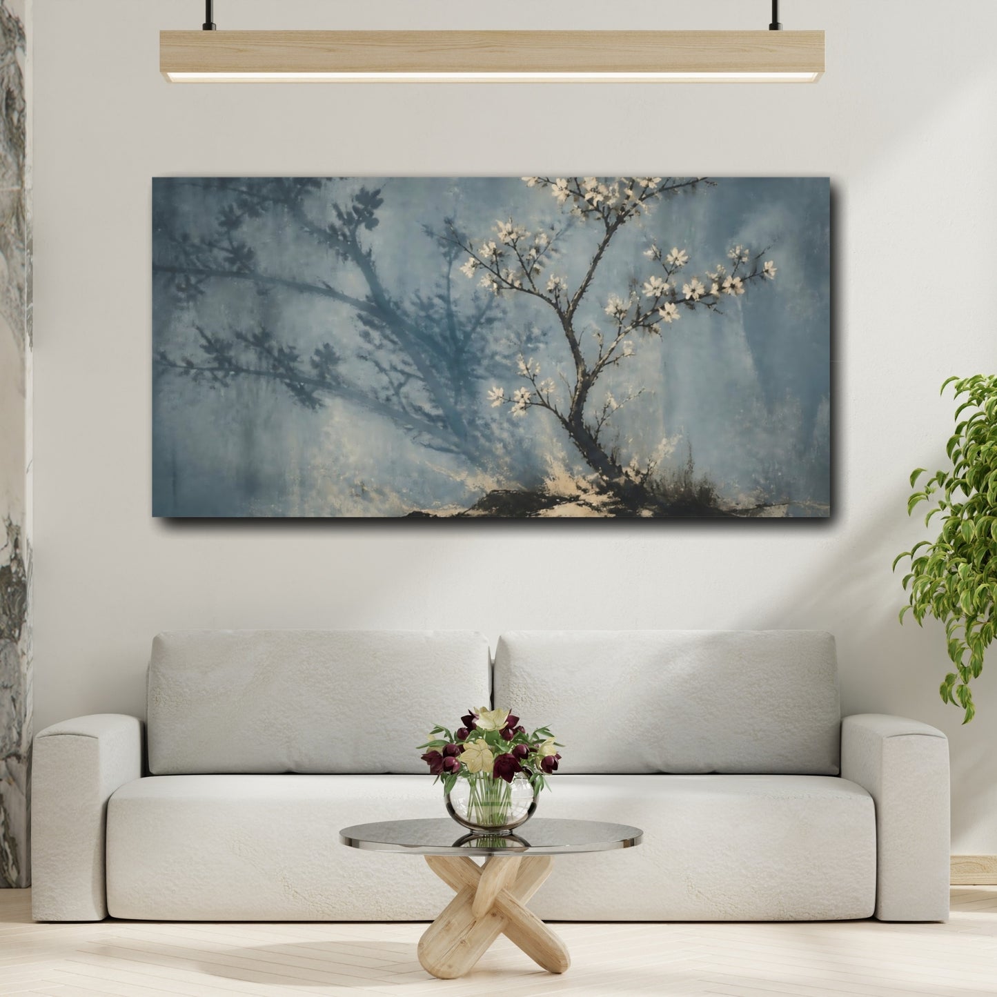 Mockup 2. Blue Blossom Shadow shown as canvas print