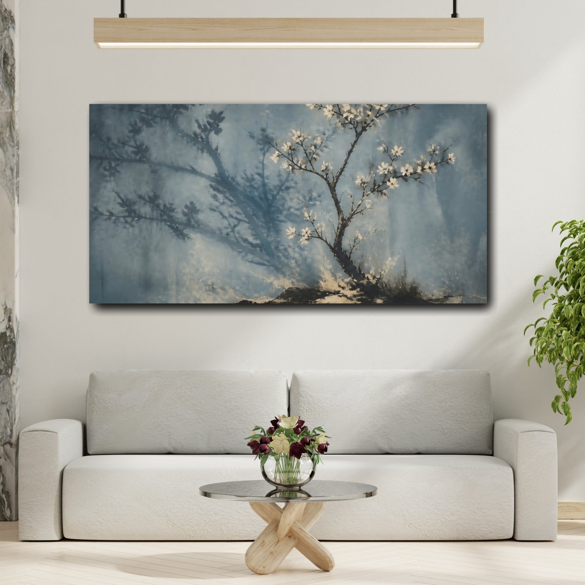 Mockup 2. Blue Blossom Shadow shown as canvas print