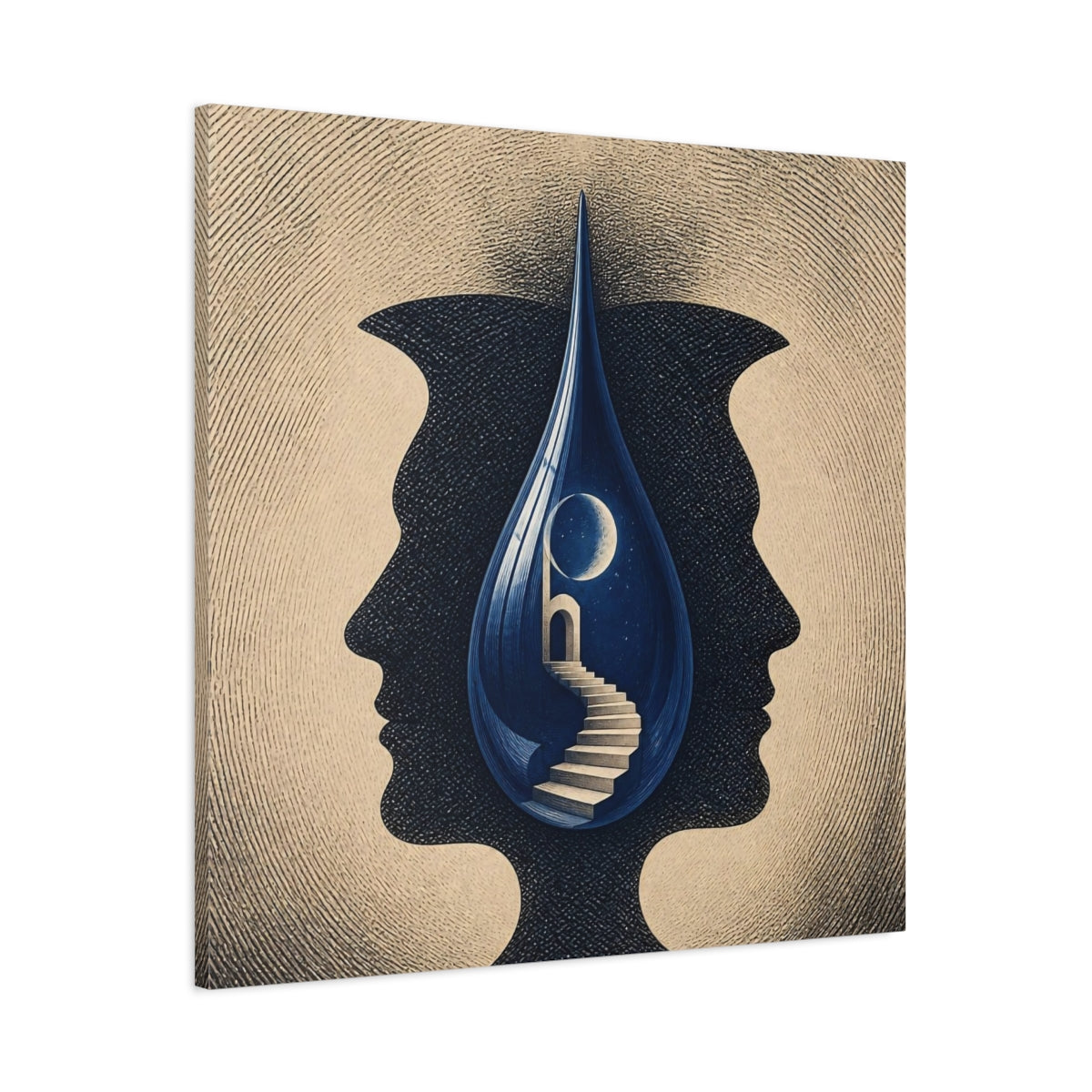 Main Mockup. Blue Droplet Illusion shown as canvas print