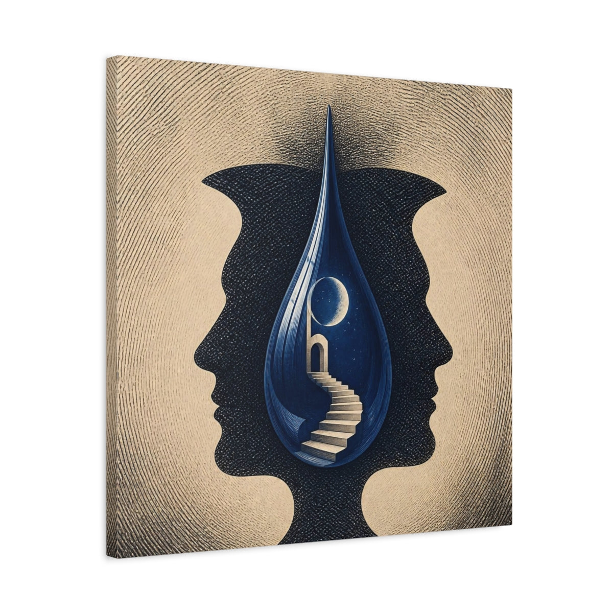 Side Mockup 4. Blue Droplet Illusion shown as canvas print