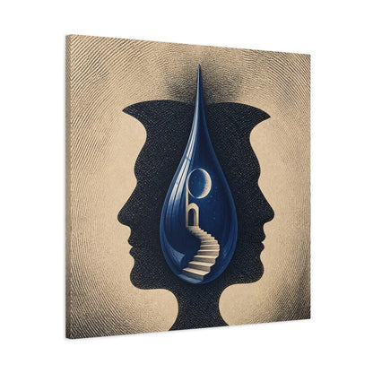 Side Mockup 3. Blue Droplet Illusion shown as canvas print