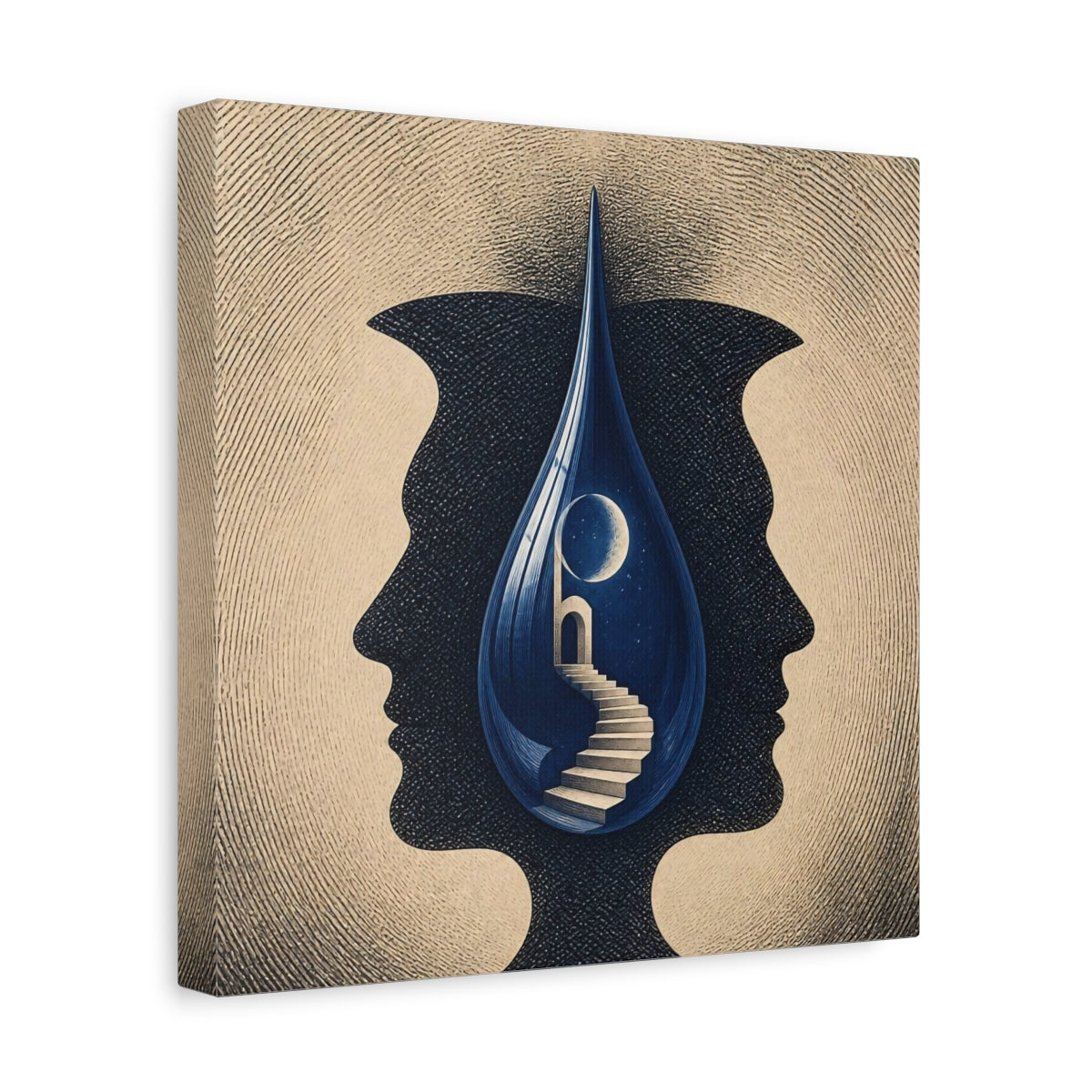 Side Mockup 8. Blue Droplet Illusion shown as canvas print