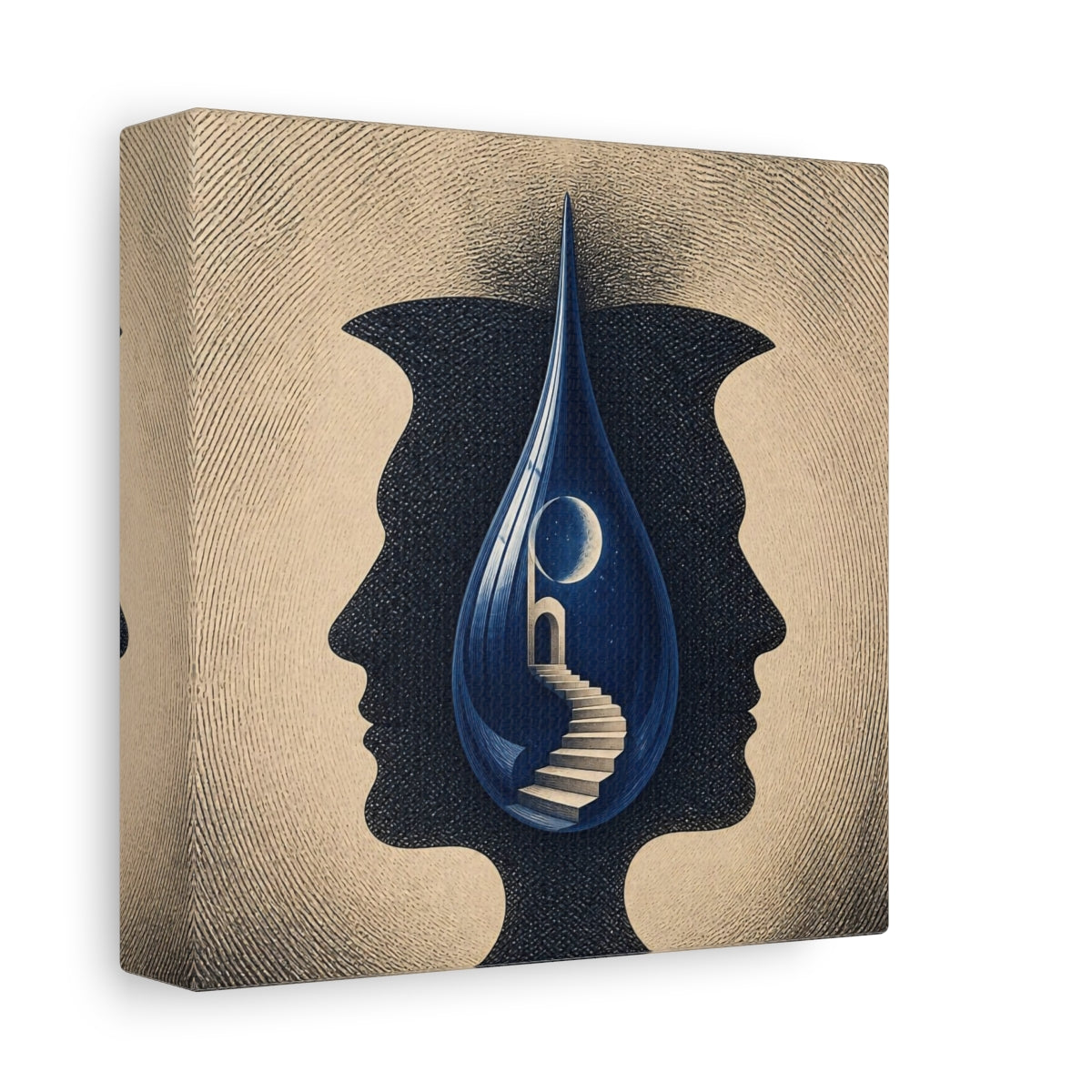 Side Mockup 2. Blue Droplet Illusion shown as canvas print