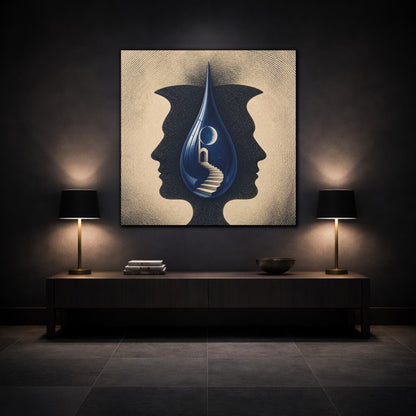 Mockup 3. Blue Droplet Illusion shown as canvas print