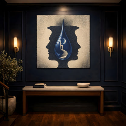 Mockup 4. Blue Droplet Illusion shown as canvas print